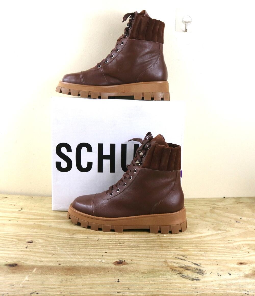 New Schutz Boots Womens 8.5B Brown Leather Sutton Ankle Combat Shoes